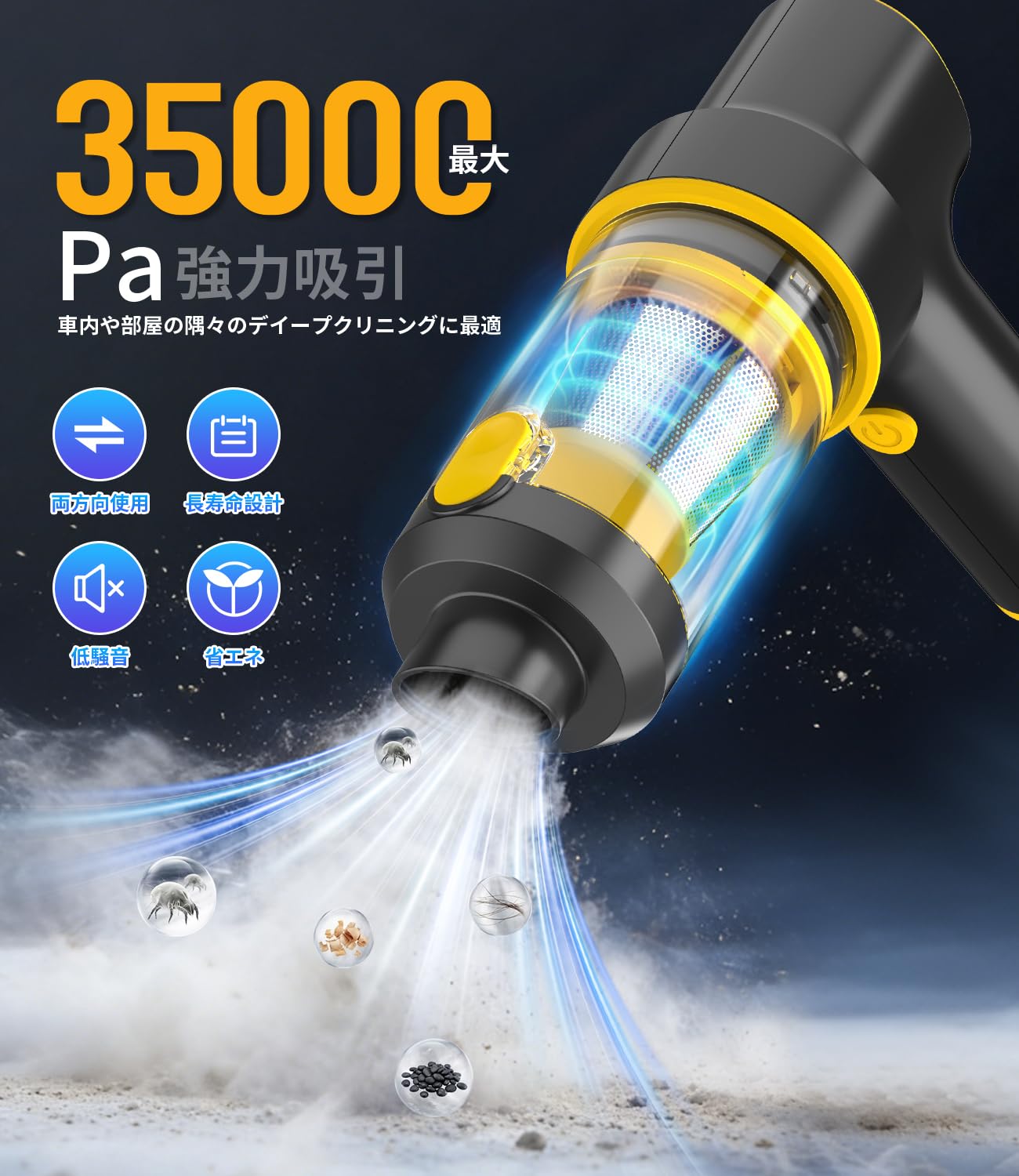 Amazon | ハンディクリーナー コードレス 35000Pa 強力吸引 【4in1多